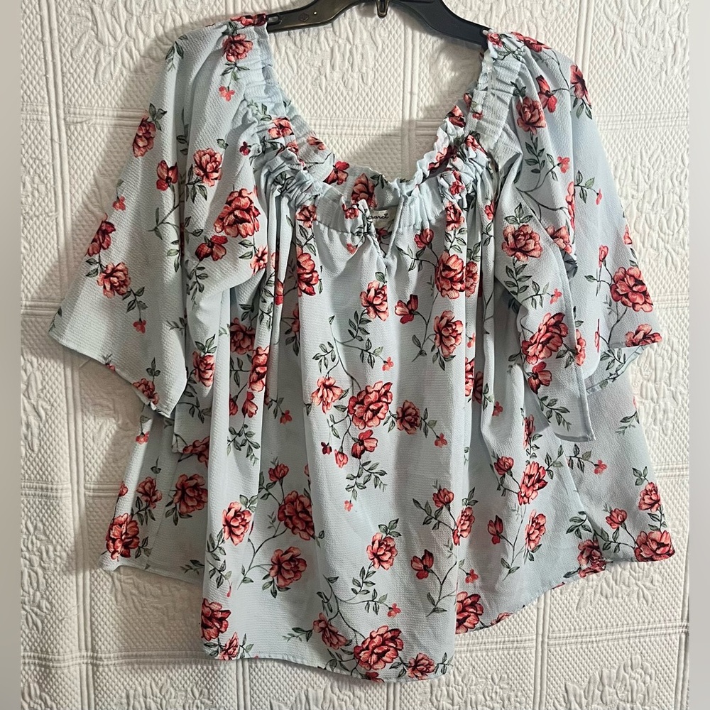 Marci Oversized Floral Off Shoulder Top Blue Multi Color Size 2X